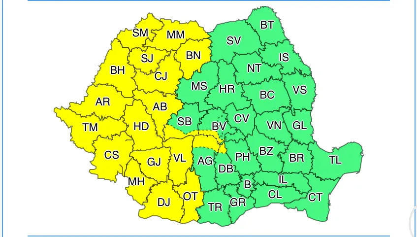 Avertizări cod galben de ploi şi vânt, care vizează județul Vâlcea