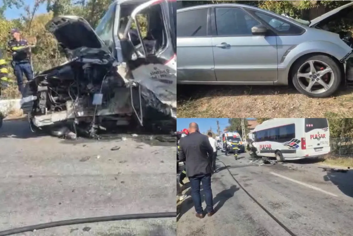 Accident între un microbuz şi un autoturism în județul Vâlcea. A fost activat Planul Roşu de Intervenţie
