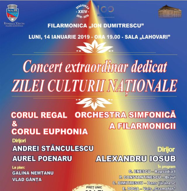 Concert la Filarmonica Ion Dumitrescu, prilejuit de Ziua Culturii Naționale