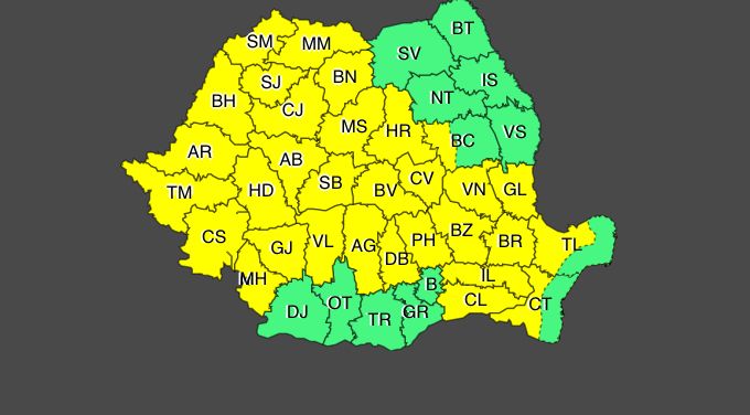 Vâlcea, sub incidența codului galben de vreme severă, începând cu ora 12 00
