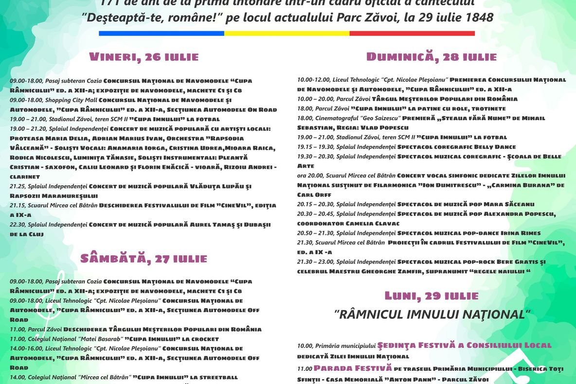 Patru zile de sărbătoare: Zilele Imnului Naţional 2019