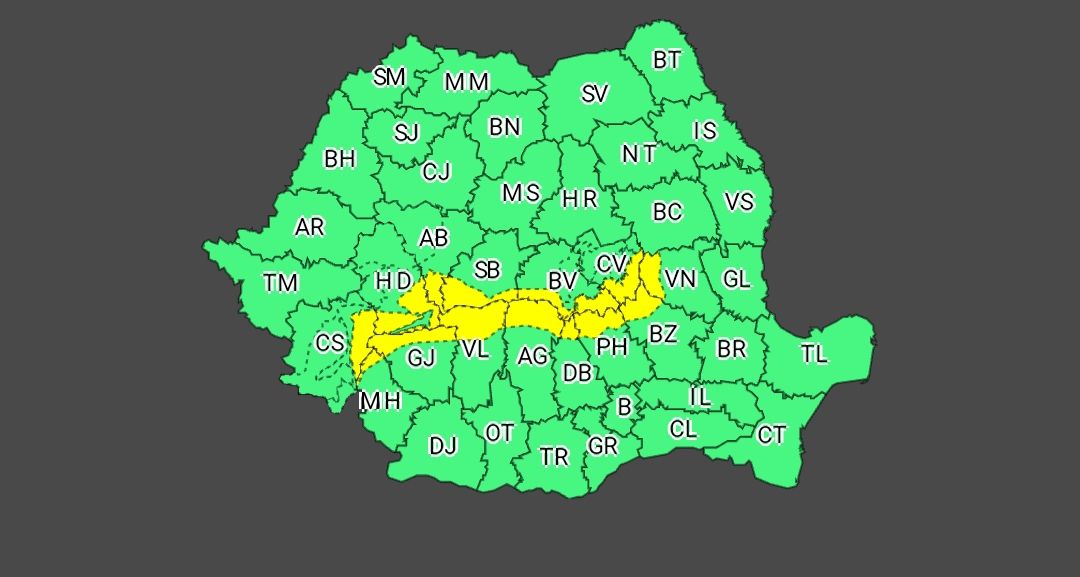 COD GALBEN de viscol și ninsori. Vâlcea se află sub incidența codului
