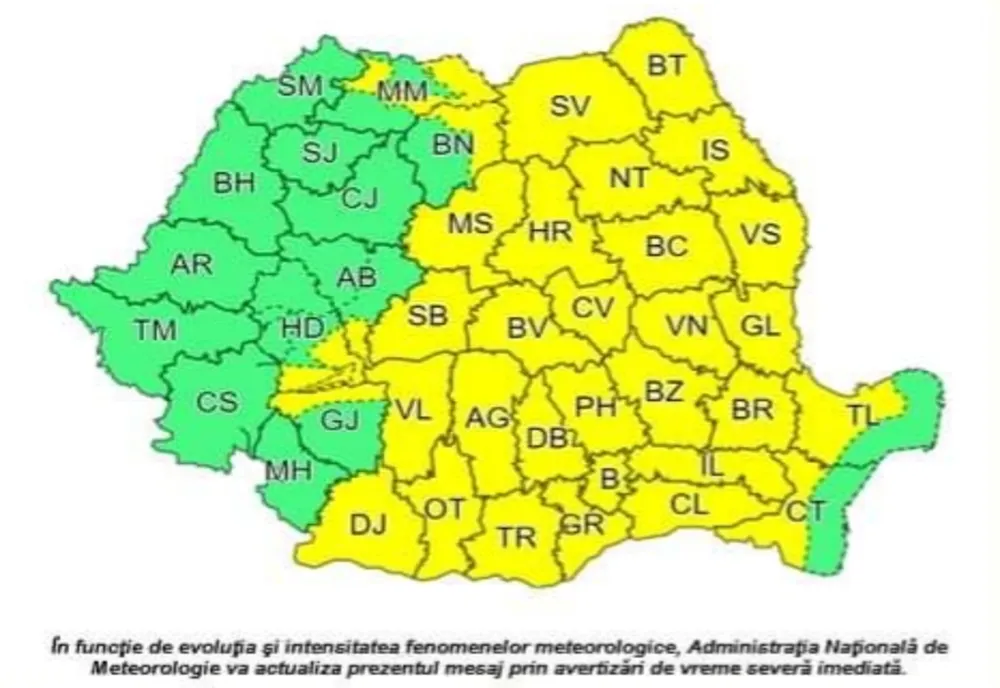 ANM anunță ploi în Vâlcea și alte 32 de județe