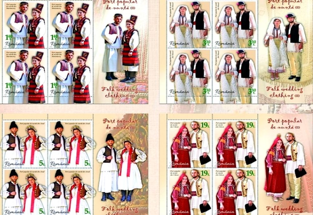 Costumele tradiționale de nuntă din Vâlcea, ilustrate pe timbre 