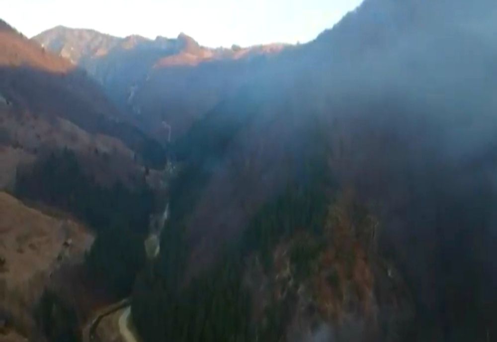 Incendiu de proporții în Vâlcea. Ard peste 60 de hectare de vegetatie si 20 de hectare de litiera